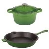 BergHOFF Neo 3Pc Cast Iron Cookware Set, 3Qt Covered Dutch Oven & 10" Fry Pan, Green