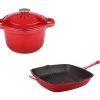 BergHOFF Neo 3Pc Cast Iron Set, 3Qt Covered Dutch Oven & 11" Grill Pan Red Cookware 1 BergHOFF Neo 3Pc Cast Iron Set, 3Qt Covered Dutch Oven & 11" Grill Pan Red Cookware