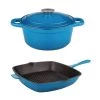 BergHOFF Neo 3Pc Cast Iron Set, 3Qt Covered Dutch Oven & 11" Grill Pan Blue