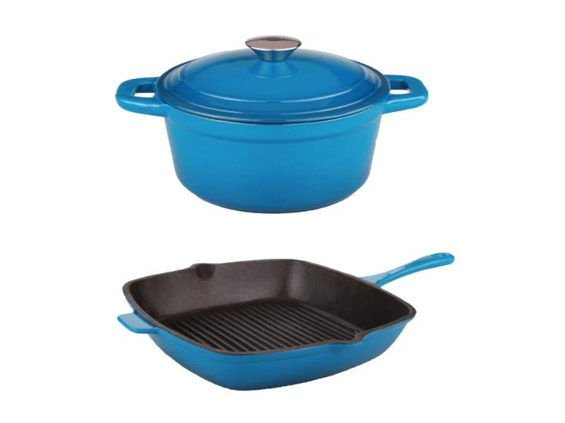 BergHOFF Neo 3Pc Cast Iron Set, 3Qt Covered Dutch Oven & 11" Grill Pan Blue 3 BergHOFF Neo 3Pc Cast Iron Set, 3Qt Covered Dutch Oven & 11" Grill Pan Blue