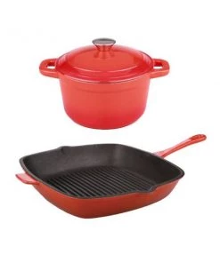 Cookware BergHOFF Neo 3Pc Cast Iron Set, 3Qt Covered Dutch Oven & 11" Grill Pan Orange