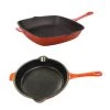 BergHOFF Neo 2pc Cast Iron Set, 10" Fry Pan & 11" Grill Pan, Orange Cookware