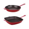 BergHOFF Neo 2pc Cast Iron Set, 10" Fry Pan & 11" Grill Pan, Red Cookware