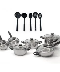 BergHOFF Ostend 17Pc Stainless Steel Cookware Set, 12Pc Cookware Set & 5Pc Nylon Tool Set