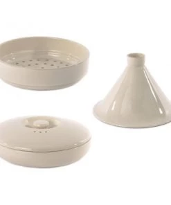 Cookware BergHOFF RON 3Pc Stoneware Tajine Set, Covered Bowl, Steam Tower Insert, Tajine Cover