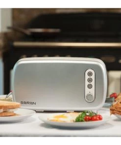 BergHOFF Seren Side Loading Toaster With Cool Touch Exterior And Removable Crumb Tray, With Silver Front Panel/ Serving Tray Bakeware