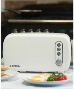 Bakeware BergHOFF Seren Side Loading Toaster With Cool Touch Exterior And Removable Crumb Tray, With Cream Front Panel/ Serving Tray
