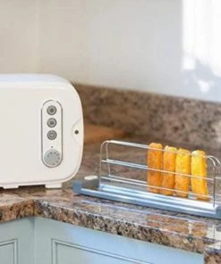 Bakeware BergHOFF Seren Side Loading Toaster With Cool Touch Exterior And Removable Crumb Tray, With Cream Front Panel/ Serving Tray