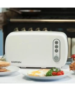 Bakeware BergHOFF Seren Side Loading Toaster With Cool Touch Exterior And Removable Crumb Tray, With Cream Front Panel/ Serving Tray