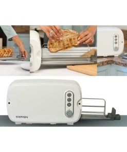 Bakeware BergHOFF Seren Side Loading Toaster With Cool Touch Exterior And Removable Crumb Tray, With Cream Front Panel/ Serving Tray