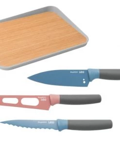 Cutlery BergHOFF Leo 4Pc Stainless Steel Knife Set With 16" Bamboo Cutting Board