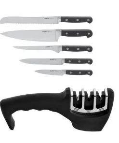 BergHOFF Contempo 7Pc German Steel Cutlery Set In Wood Case & Sharpener