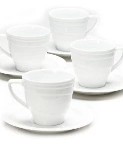 BergHOFF Elan 8.6oz Porcelain Tea Cup And Saucer, Set Of 4
