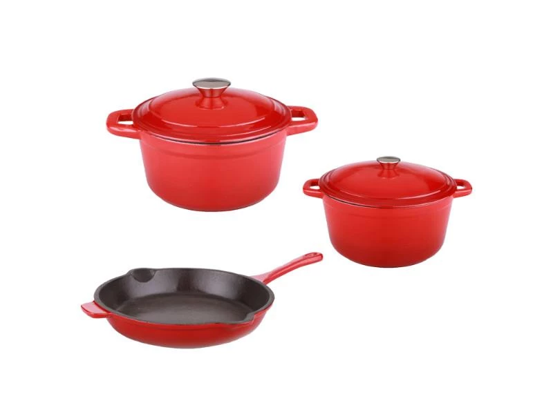 BergHOFF Neo 5Pc Cast Iron Set, 3Qt Covered Dutch Oven, 5Qt Covered Stock Pot, & 10" Fry Pan, Red 3 BergHOFF Neo 5Pc Cast Iron Set, 3Qt Covered Dutch Oven, 5Qt Covered Stock Pot, & 10" Fry Pan, Red