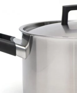 Cookware BergHOFF Ron 10" Stainless Steel Covered Stockpot 6.8Qt, Black Handles
